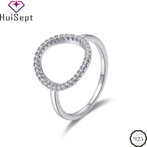 HuiSept Fashion Silver Jewelry Ring with AAA Zircon Gemstone for Women Geometric Shape Rings Weddings Engagement Party Wholesale