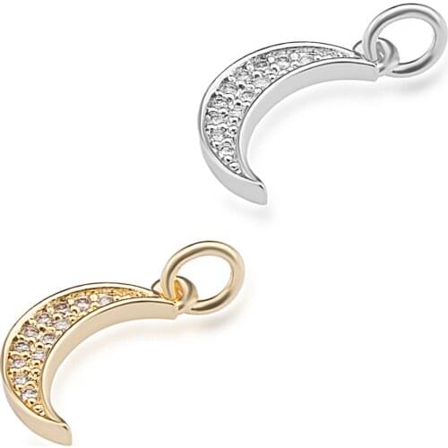 Wholesale gold moon micro pave cz copper necklace pendant jewelry connector accessories diy jewelry necklace making hole