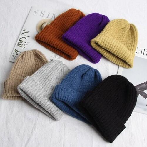 Autumn And Winter Female warm Flanging Knit Cap woman fashion Candy colors Simple hedging cap Skull Beanie Hat Slouchy Z212