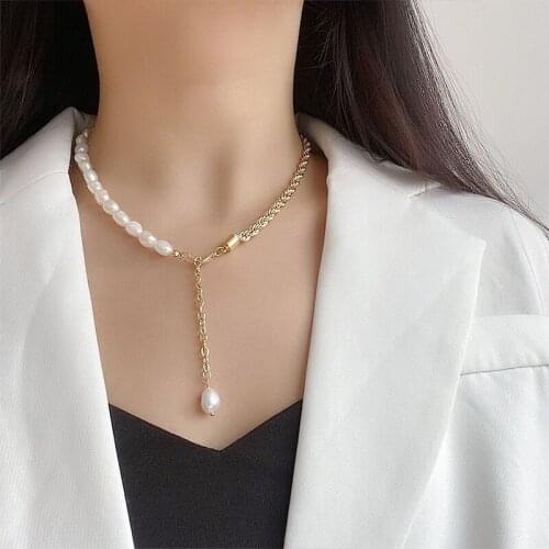 Huge Bud Minimalist Baroque Pearls Necklaces 14K Gold Vintage Punk Necklace Pendant Choker for Women Female Fashion Jewelry Gift