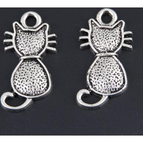 50pcs Silver Color 22x11.5mm Lovely Cat Charms Kitten Animal Pendant Fit DIY Jewelry Making Handcrafted Accessories