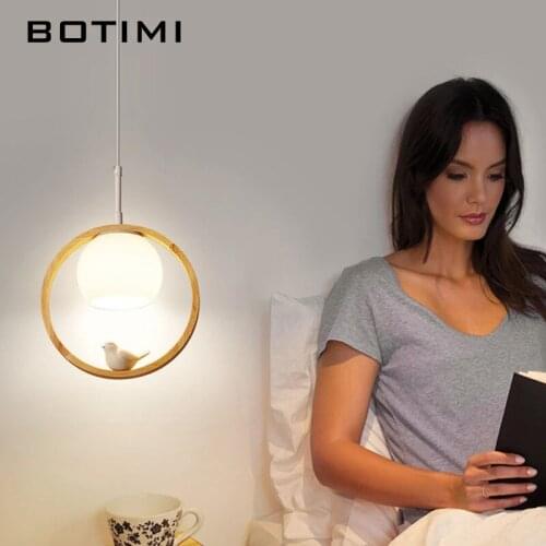 BOTIMI Pendant lamp Nordic restaurant 1-headed chandelier bar creative personality log dining table tea room pendant lamp