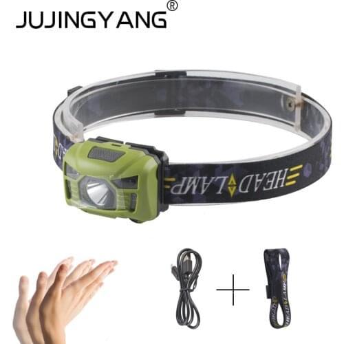 Portable Smart Sensor Headlight Bright COB Red Light Headlamp Rechargeable 3W Headlights