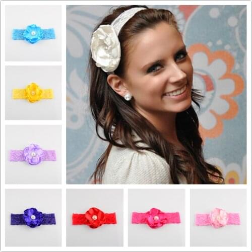 Beautiful Girls Headbands With Burned Fabric Flowers Pearl Centre 10C In Stock 5pcs/lot Lace Headwear For girls Hair FDA124