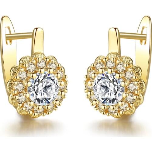 Female Luxury Crystal Round Stud Earrings Vintage Silver Color Wedding Jewelry Flash Diamond Zircon Stone Earrings For Women