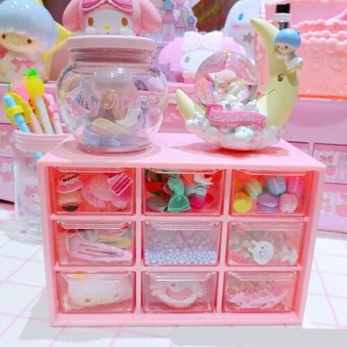 Pink 9 Grid Jewelry Box Drawer Woman Girl Pearl Beads Storage Boxes Plastic Desktop Cosmetic Earrings Makeup Container Organizer