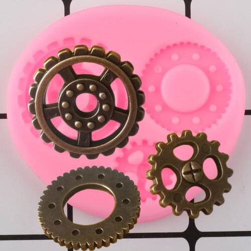 3D Gear Cake Border Silicone Mould Cupcake Topper Fondant Mold Cake Decorating Tools DIY Candy Polymer Clay Chocolate Molds