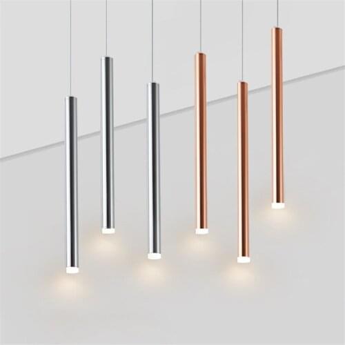 Nordic Golden Long Tube LED Pendant Light Bedroom Bedside Kitchen LED Pendant Light Bar Cafe Restuarant Hanging Light