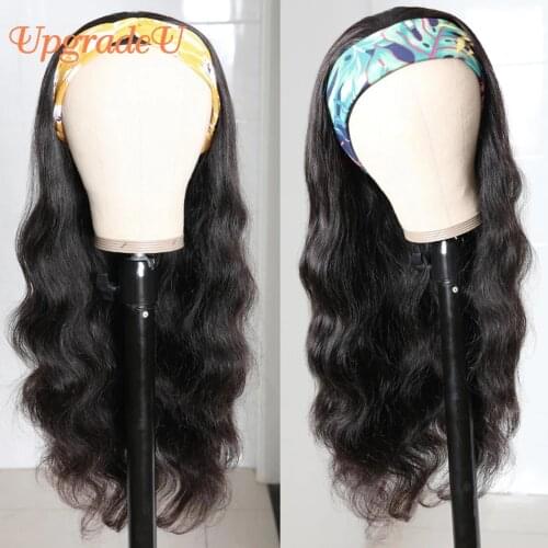 UpgradeU Indian Body Wave Human Hair Wigs Grip Headband Scarf Wig Remy 180 Density No plucking wigs for Women No Glue No Sew In