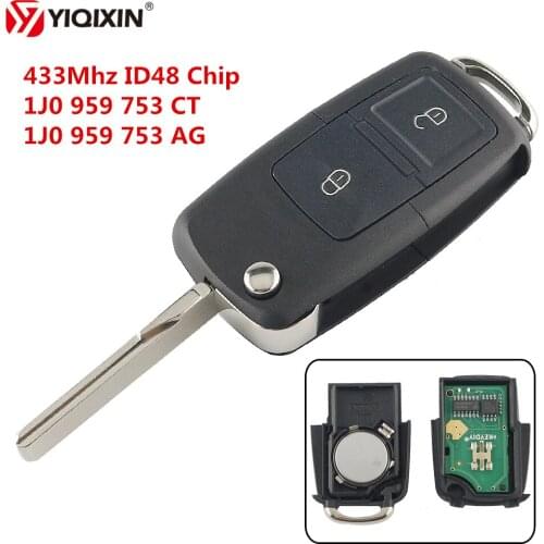 YIQIXIN 2 Button Remote Key ID48 Chip 433Mhz For VW Polo Golf Passat Lupo 1J0 959 753 CT/1J0 959 753 AG Control Car Key