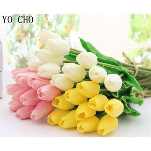 YO CHO 3pcs Mini Tulips Artificial Flowers Plant PU Real Touch Wedding Flower Bridal Bouquet Home Decoration DIY Fake Tulip