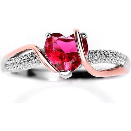 YSDLJG Creative Heart Cubic Zirconia Rings Women Wedding Party Jewelry Two Tone Design Unique Lady Finger Ring Fashion Accessory