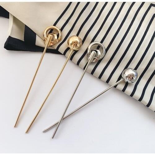 Korean Simple Gold Color Metal Round Ball Hollow Hair Stick Hairpins Women Fashion Hanfu Hair Accessories Disk Hair Clips