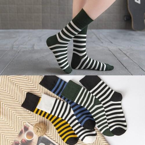 Womens Classic Stripe Socks Cotton Harajuku Ladies Vintage White Black Socks Striped Tube Sock Sox