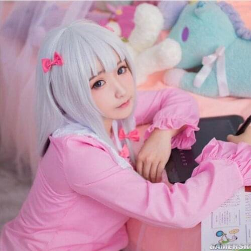 Womens Cosplay Silver Synthetic Wigs Lolita Cute Anime Long Hair Haikyuu Kawaii Role-Play Hair Bangs Type