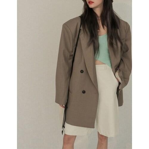 Loose suit coat womens medium and long double-breasted new Korean office lady long sleeve blazers famale 2020 new U616