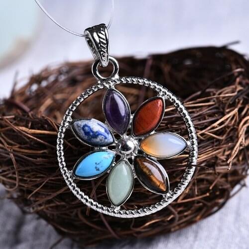 1PC fashion colorful natural crystal rock agate round pendant composed of seven different gems! For jewelrty wear DIY gifts