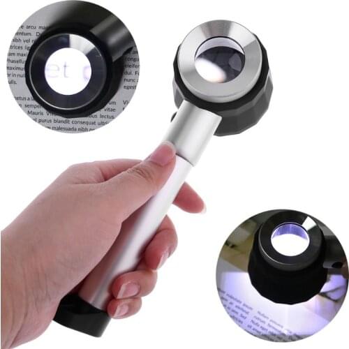 10X Magnifier Lens with Scale LED Light Handheld Reading Holding Metal Magnifying Glass + Black Storage Case