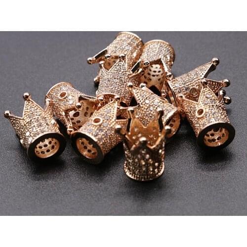 5PCS Hot Style Copper Micro-inlaid Zircon Accessories Rose Gold Crown Handmade Beads Bracelet Necklace Accessories Jewelry