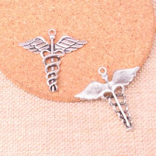 8pcs Tibetan Silver Plated caduceus medical symbol md Charms Pendants for Jewelry Making DIY Handmade Craft 40*40mm