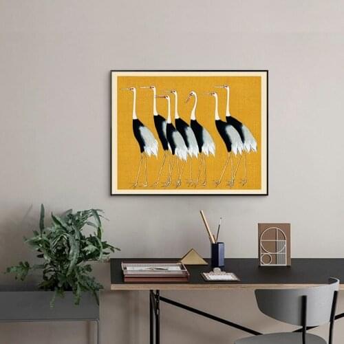 Watercolor Japanese Crane Zen Crested Ibis Japanese art poster living room decoration picture painting core inkjet