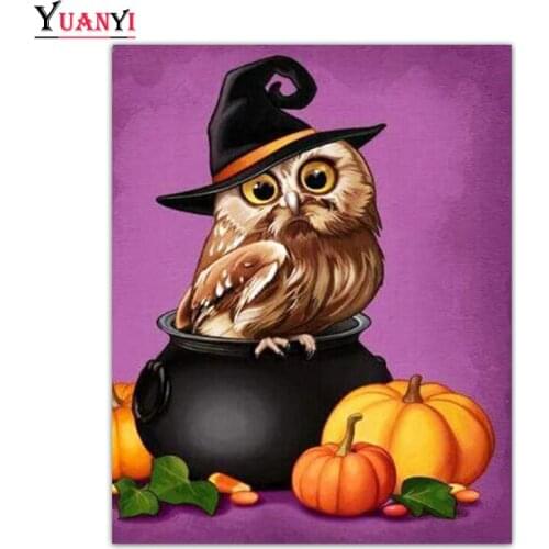 5D DIY Full Square Diamond Painting Cross Stitch Animal Owl Animal Diamond Embroidery Full Round Diamond Mosaic Halloween Decor