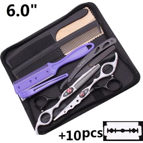 White Professional Hairdressing Scissors Set SS Barber Tools Hairdresser Hair Scissors Cutting Thinning Shears Y1229 6"