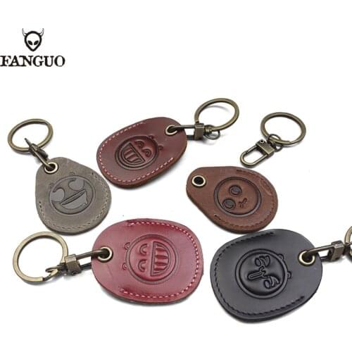 Cute Genuine Leather Door Key Holder Car Key Ring Access Entrance Guard Card protecter Portable Small Housekeeper Keychain