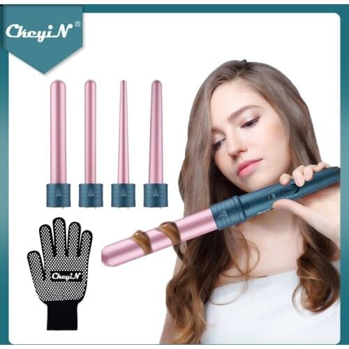 CkeyiN Hair Curler 5 In 1 Hair Curling Wand 09-32mm Interchangeable Tourmaline Ceramic Barrels Curling Iron Temperature Adjust