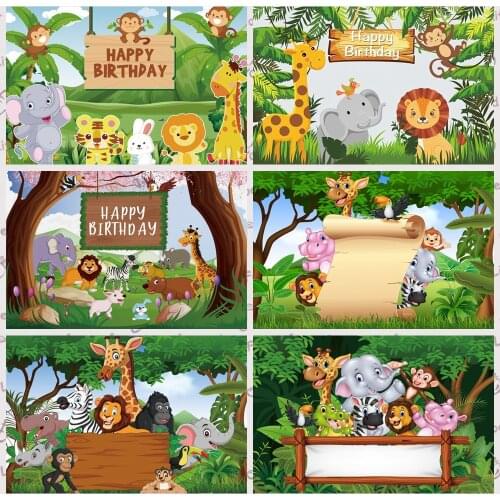 Yeele Jungle Cartoon Wild Animal Baby Birthday Party Background for Photography Photocall Photographic Backdrops Photo Studio