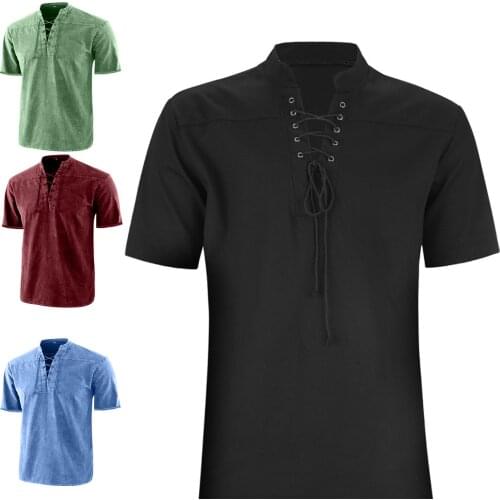 Mens hollow out T shirt Deep V Neck Men Stand Collar Front Lace Up Short Sleeve V Neck Slim T-shirt Streetwear for Daily Wear