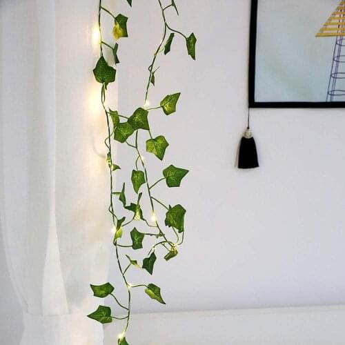 2m Leaf Ivy String Lights Vine Garland Wreath Hanging With lamp Fairy Night Light Home Wedding Birthday Party Garden Decoration