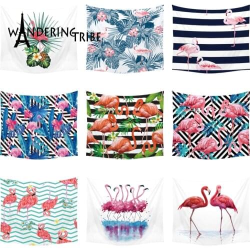 Pink Flamingo Tapestry Fabric Tropical Fruit Plant Artificial Green Leaves Garden Flower Wall Hanging Decorations Beach Towel