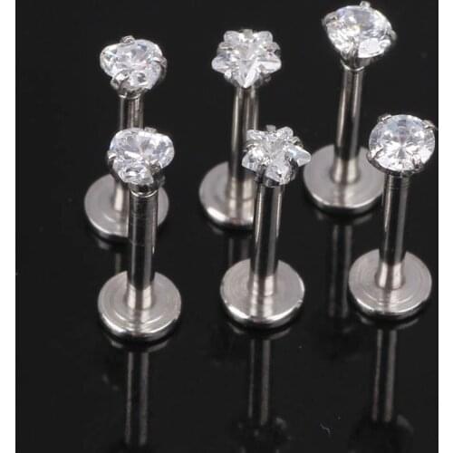 Surgical Steel Lip Bar clear Zircon Labret Lip Ring Ear Earlet Tragus Nail Earrings Stud 16g Cartilage piercings 30pcs