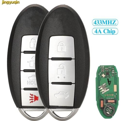 Jingyuqin Remote Car Key Fob Control 433MHZ 4A PCF7938x Chip For Nissan Teana 2016 3/4 Buttons Smart Fob Replacement
