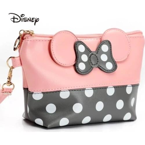 Disney Mickey Mouse Cosmetic Bags Women Makeup Bag New Cartoon Large Bow Tie Clutch Women Packages PU Leather Bag Handbag gifts