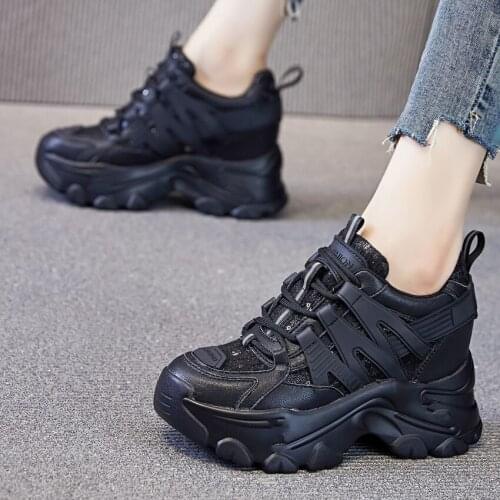 Fashion Sneaker Womens Cow Leather Wedge Ankle Boots Platform Shoes Creepers Increasing Height Casual Shoes 34 35 36 37 38 39