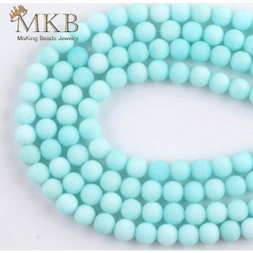 Natural Dull Polished Blue Amazonite Stone Round Loose Beads For Jewelry Making 4-12mm Spacer Beads DIY Bracelet Accessories 15"