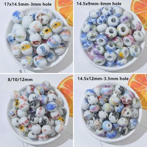 10 PCS Round Oval Ceramic Beads Handmade Loose Beads 6mm Hole Bead DIY Hand Made Accessories For Jewelry Making