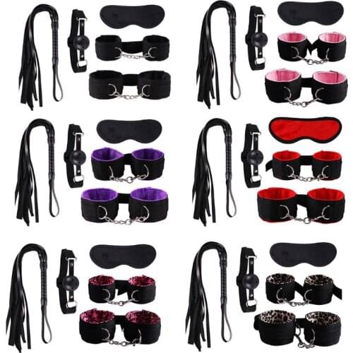 L93F 5Pcs Adult Sex Toys Handcuffs Whip Blindfold Bondage Kit Mouth Gag Angle Cuffs Couples Flirting Games Erotic Accessories