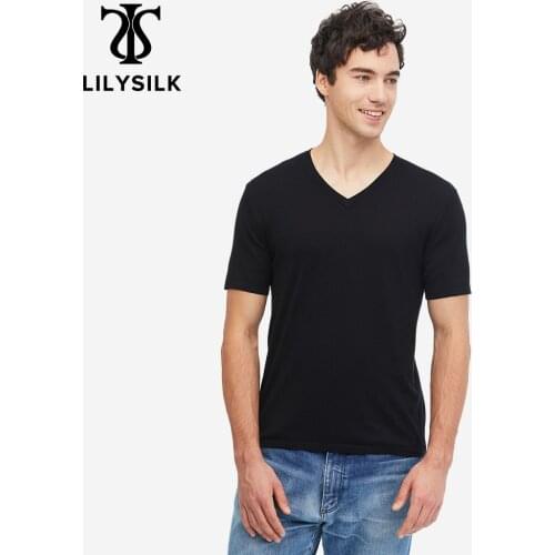 LilySilk Silk Knitted T Shirt Mens Basic Neck Free Shipping