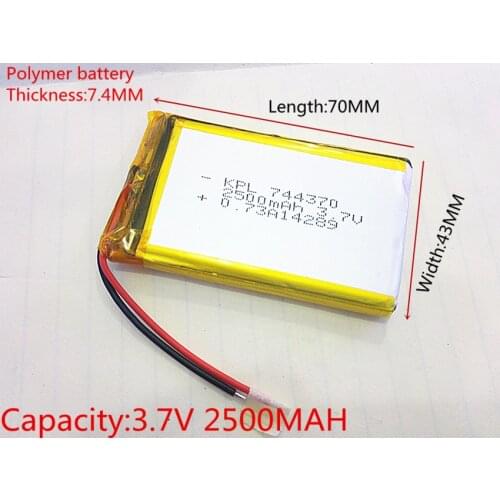 Li-po 3.7V,2500mAH,744370 PLIB ( polymer lithium ion battery ) Li-ion battery for tablet pc,GPS,mp3,mp4,cell phone,speaker