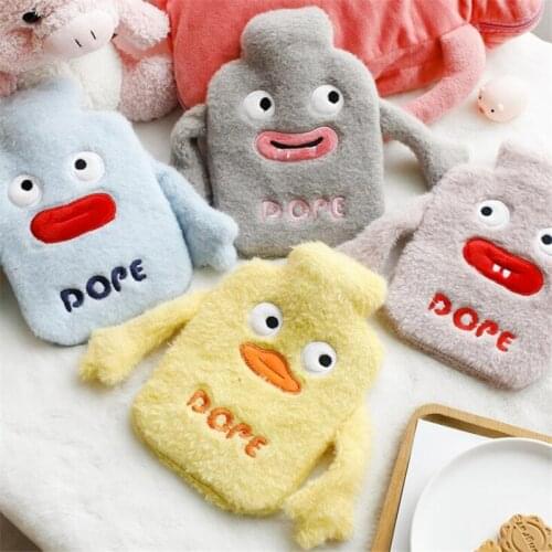 Cute PVC Stress Pain Relief Therapy Hot Water Bottle Bag with Knitted Soft Cozy Cover Winter Warm Heat Reusable Hand Warmer