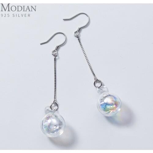 Modian Authentic 925 Sterling Silver Long Tassel Unique Crystal Ball Dangle Earrings for Women Fashion Blossom Fashion Jewelry