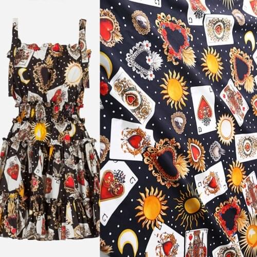 145cm Width Fashion Poker Heart Printed 100%Cotton Or Thin Chiffon Fabric for Woman Summer Long Dress Blouse DIY Cloth Sewing