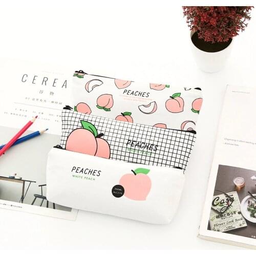 New canvas Fruit Peach pencil case school pen box for girl stationery Kawaii pencil bag estojo escolar school supplies