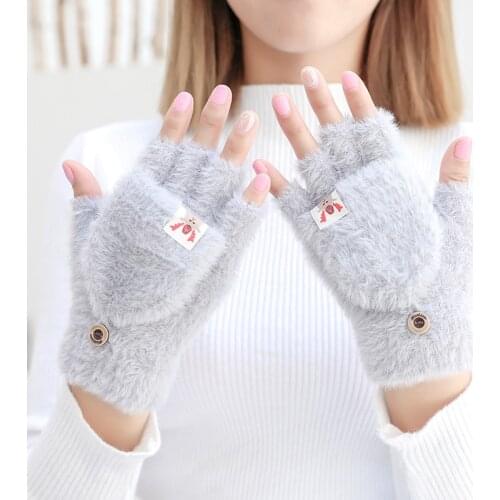 Womens Fingerless Gloves New Knitted Female Winter Flip Cover Outdoor Cycling Double Layer Warm Student Cute Half Finger