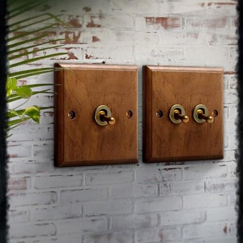 86 Type 1-4 Gang 2 Way Black Walnut Retro Toggle Switch Panel Concealed Solid Wood Wall Light Switch