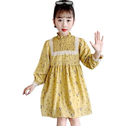 Girl Dresses Floral Pattern Girls' Dresses Ruffles Children Party Dresses Spring Autumn Clothes Girl 6 8 10 12 14