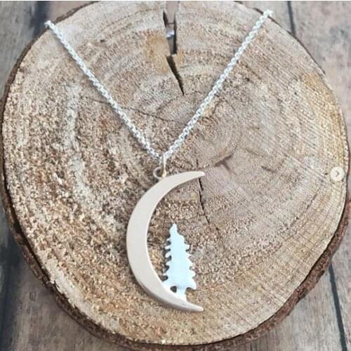 20pcs pine tree under the moon pendant nature jewelry